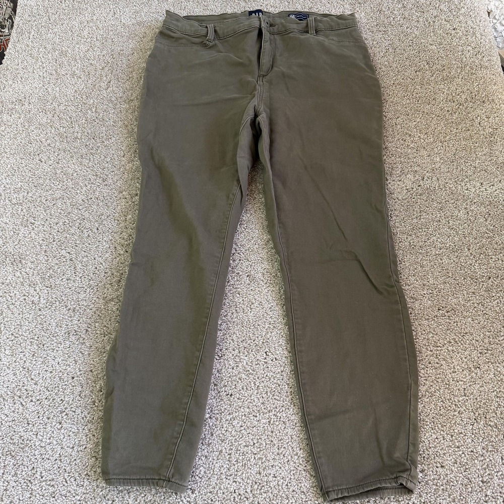 Gap Pants Womens 16 Green Twill Chino Stretch Skinny Slim Pockets Casual Fall